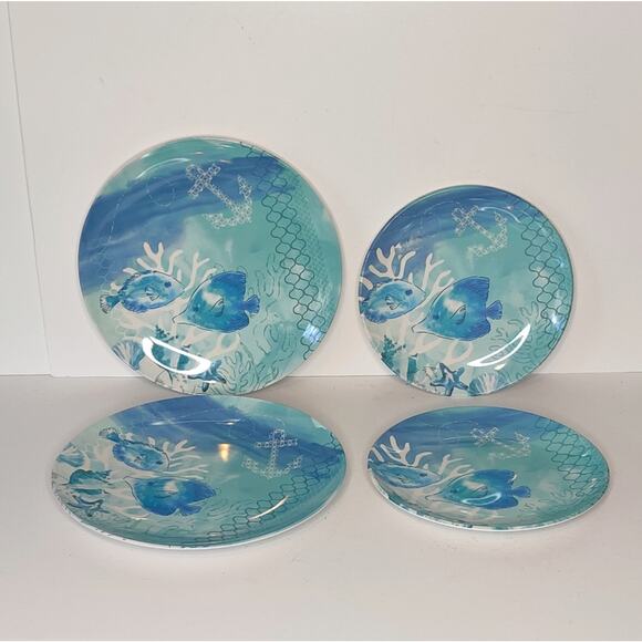 Sonoma Underwater Sea life Coastal Beach Fish Melamine Dinner Plate Set - Picture 3 of 12